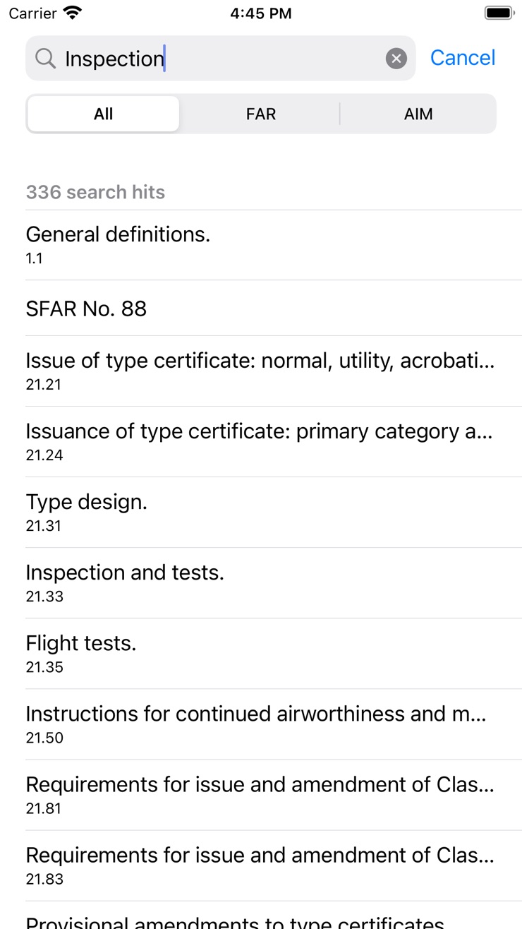 ASA FAR/AIM full-text search results across FAR and AIM sections