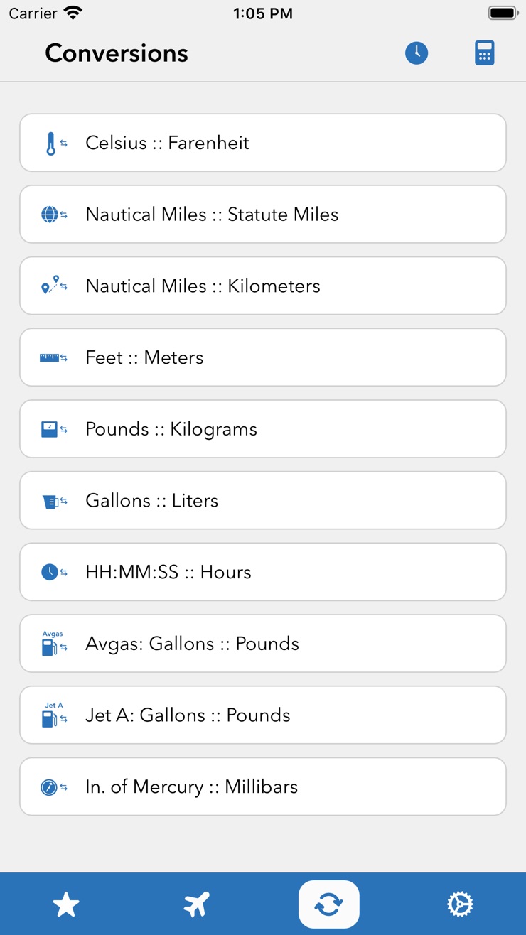 Sporty's E6B unit conversions list for aviation values