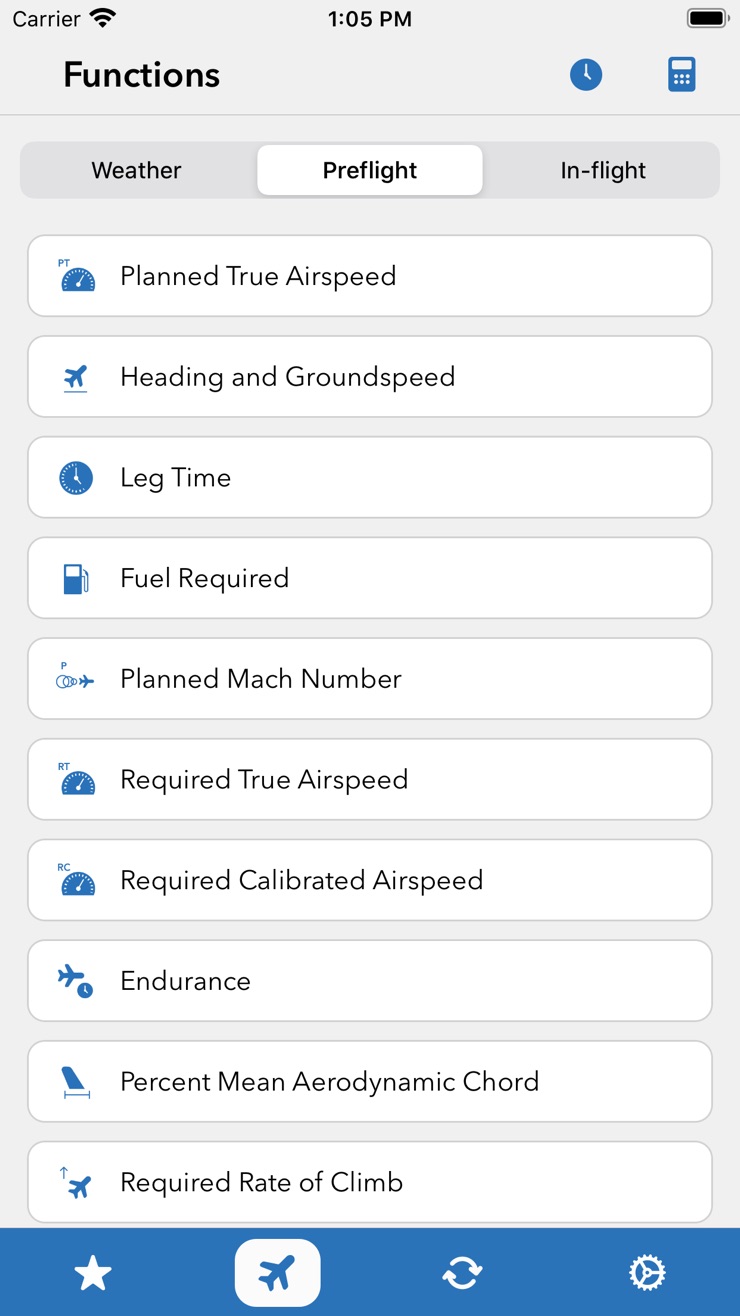 Sporty's E6B preflight functions list including true airspeed, groundspeed, and fuel required